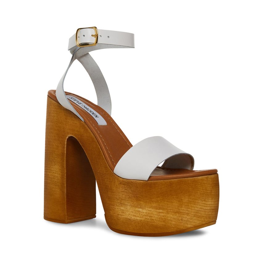 Brown / White Steve Madden Alessia Leather Women's Heels Sandals | PH 4673EBW